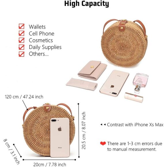 Handwoven Rattan Bag for Women Adjustable Leather Straps Bali Straw Bag - Picture 7 of 7